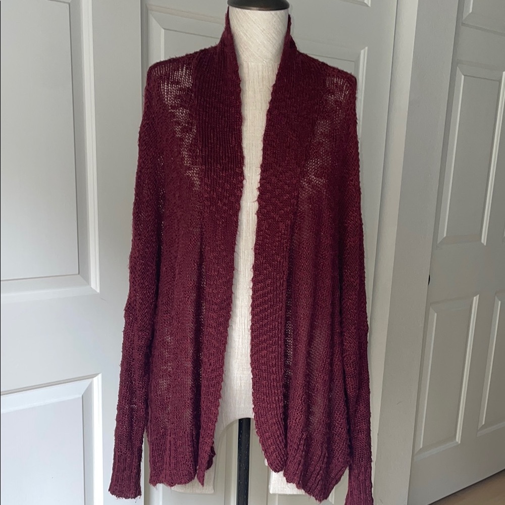 Maroon Open-Front Cardigan